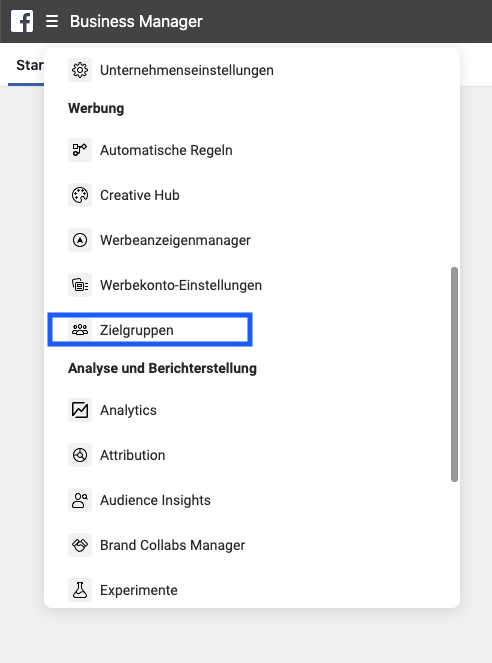 Facebook-Menü Zielgruppenmodul